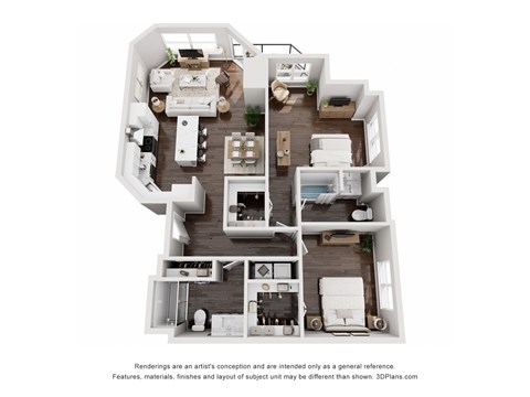 Floor plan for 2 beds, 2 baths, 1234 sqft